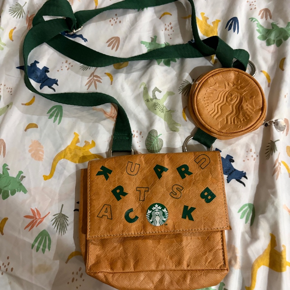 Starbucks cross body  Tan and Green Bag Set